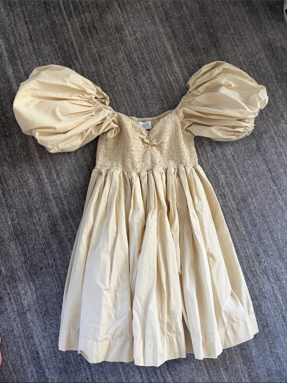 SWF Puff-Sleeve Cream/sage green Dress. Looks amazing on and extremely comfortab